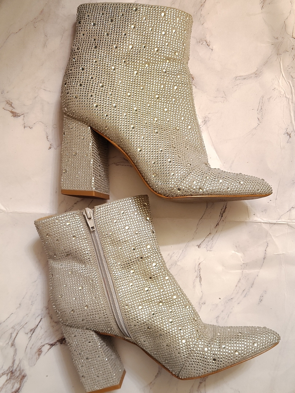 BCBGeneration Ivory Crystal-Embellished Ankle Booties